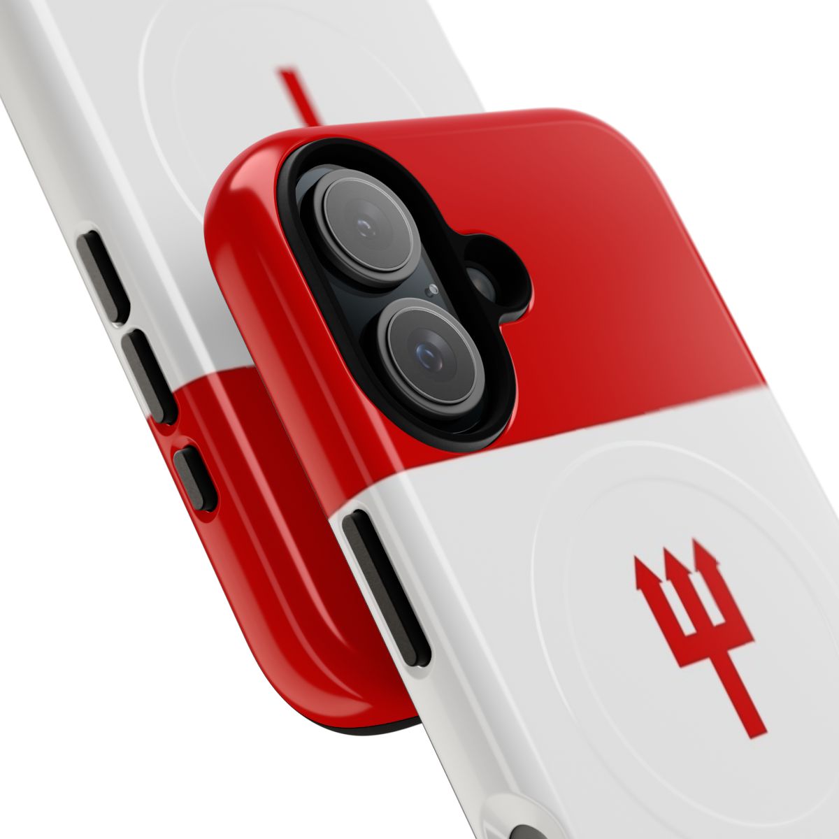 Retro-inspired magnetic tough phone case featuring Manchester United colors and icons - Detail