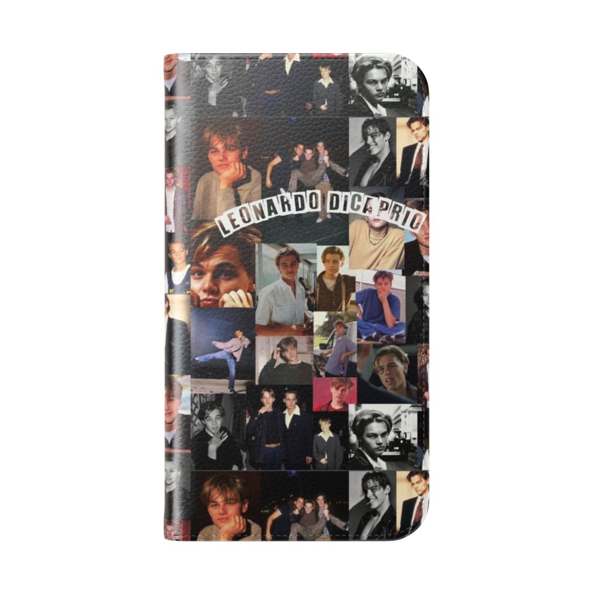 Flip cover phone case with image of Leonardo DiCaprio, popular movie star - Folded Back