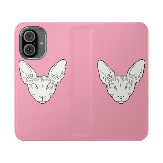 Sphynx cat phone case featuring a dotwork, spooky, and witchy design