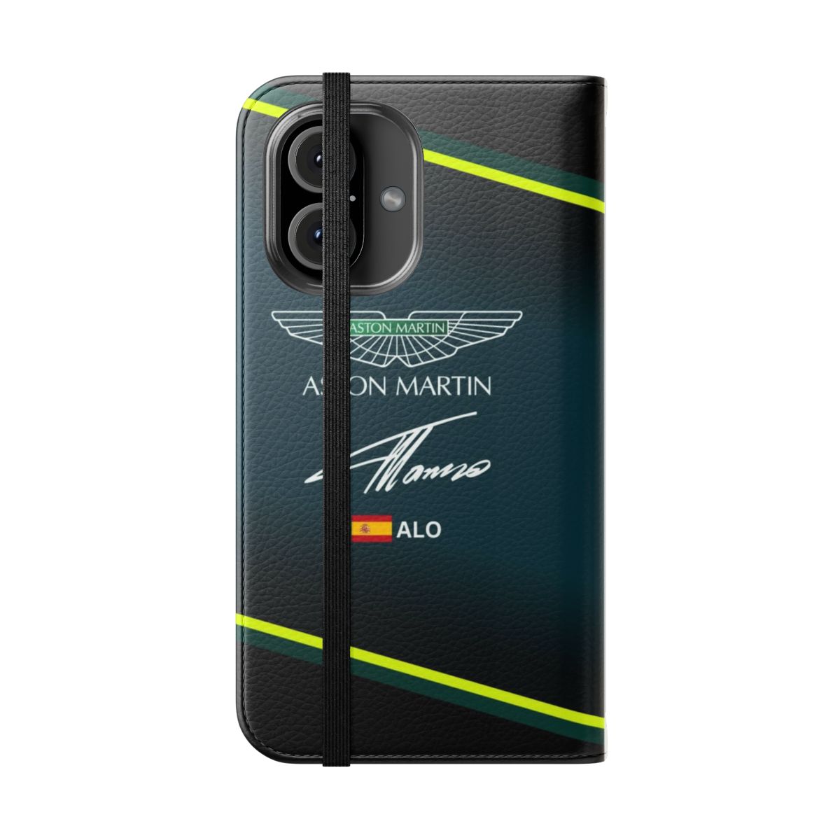 Motorsports-Inspired Fernando Alonso Aston Martin F1 Themed Flip Case for Phones - Folded Front