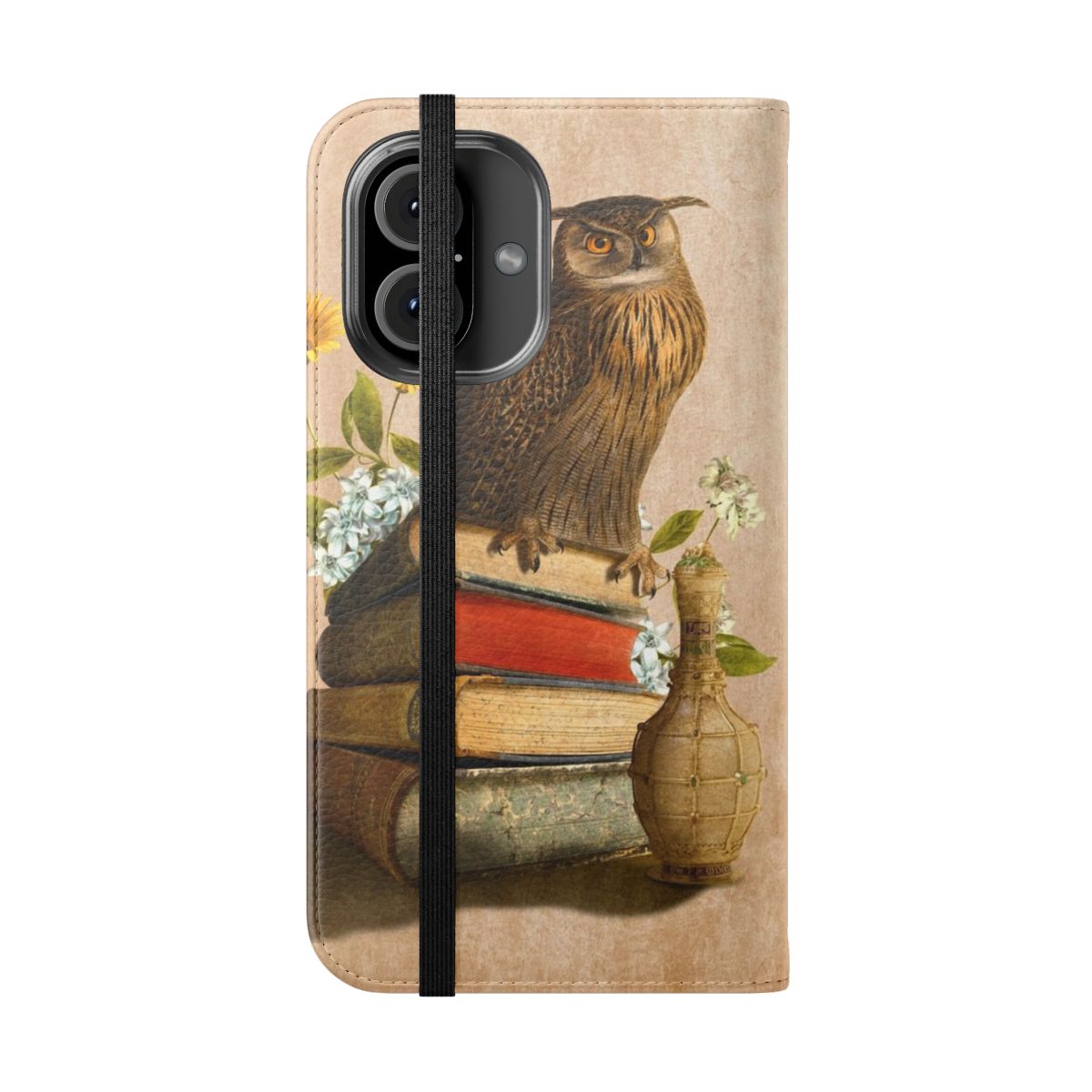 Illustration of a wise owl on a fantasy-inspired phone case - Folded Front