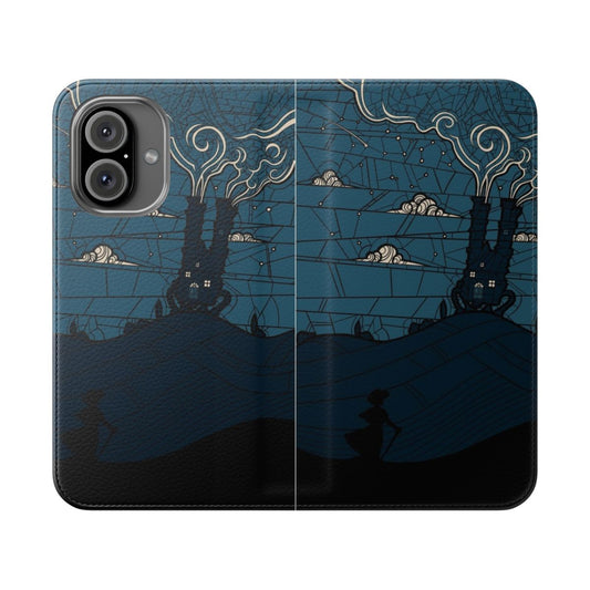 Anime-inspired fantasy phone case featuring a stained glass castle design against a cloudy blue sky