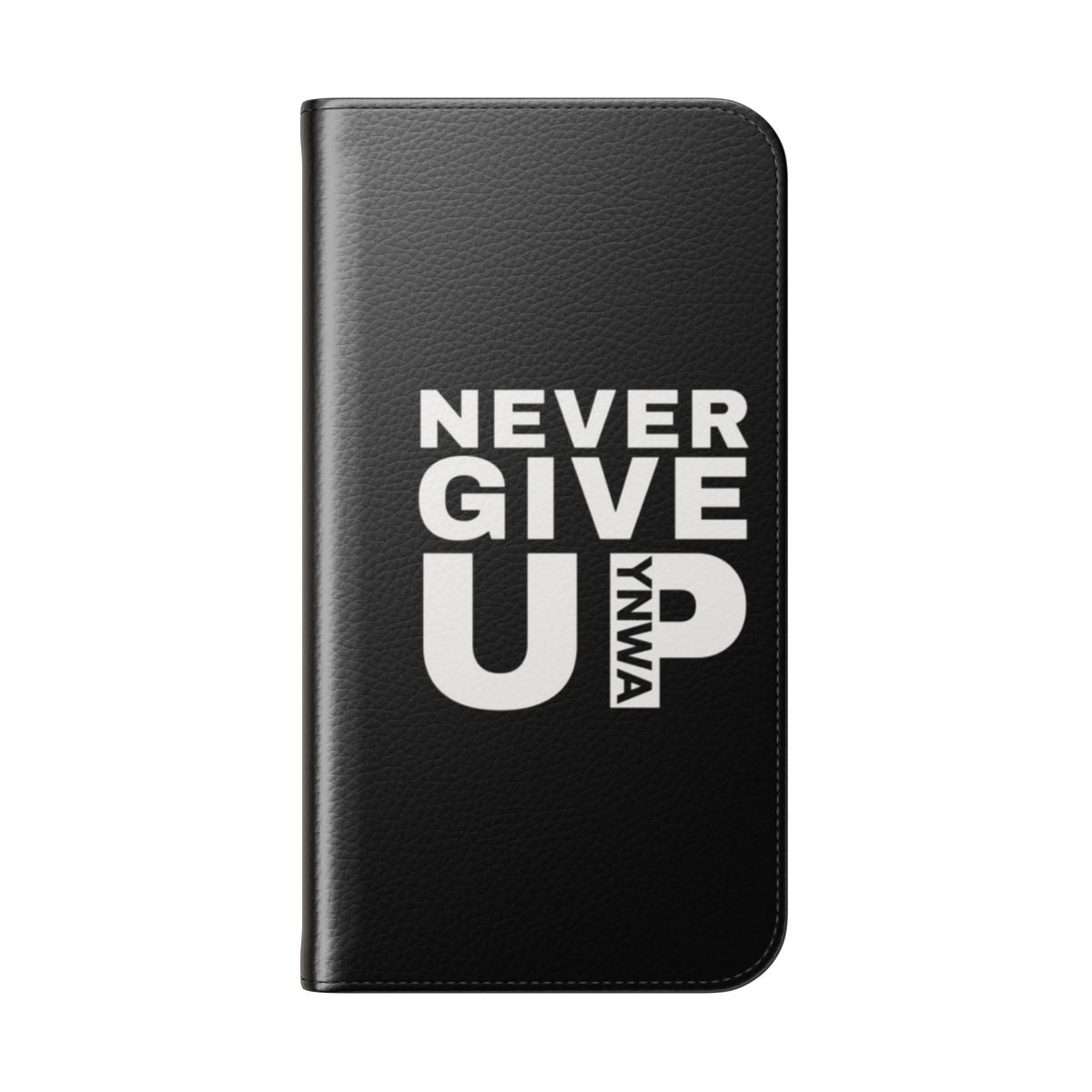 Liverpool FC themed flip cover phone case with "Never Give Up YNWA" design - Folded Back