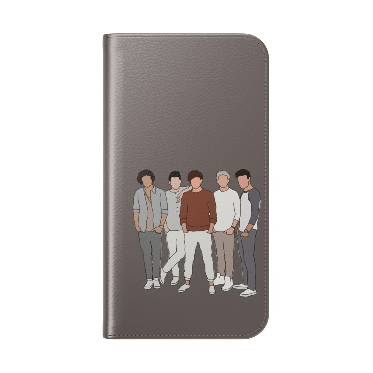 A stylish flip cover phone case featuring the One Direction band logo and design. - Folded Back