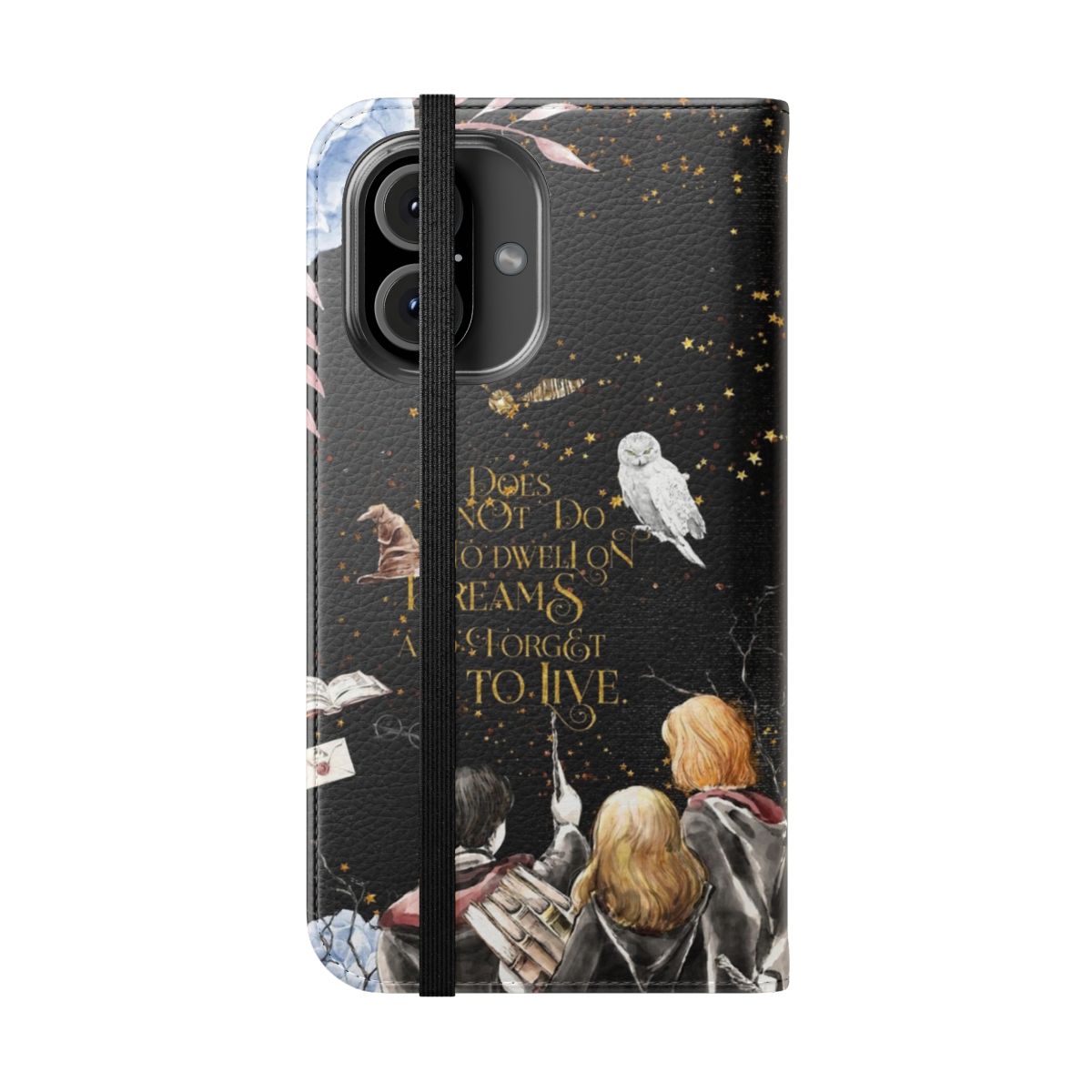 A high-quality flip cover phone case featuring a magical book-inspired design, perfect for book lovers. - Folded Front