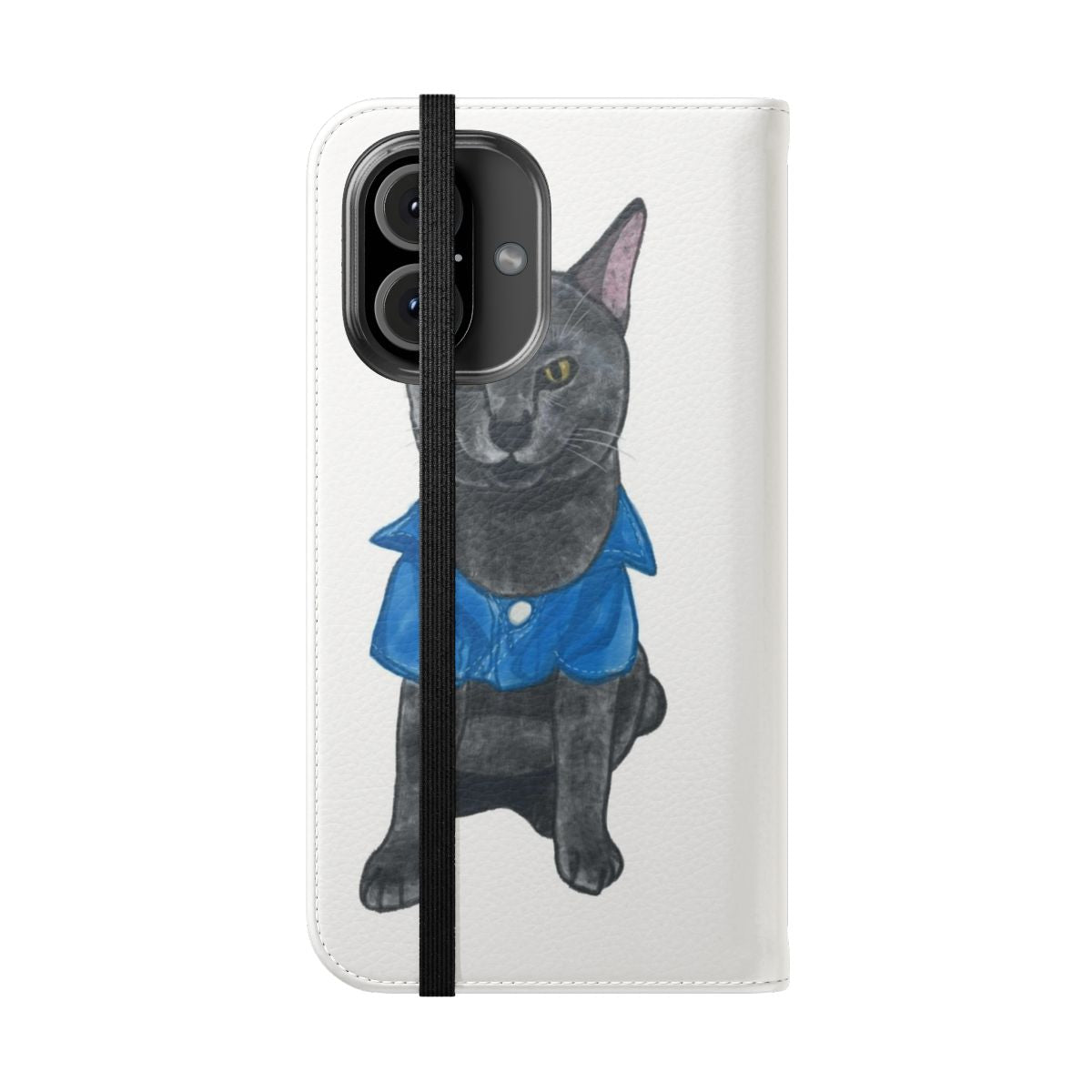 Stylish and whimsical phone case featuring a cute cat named Bacon - Folded Front