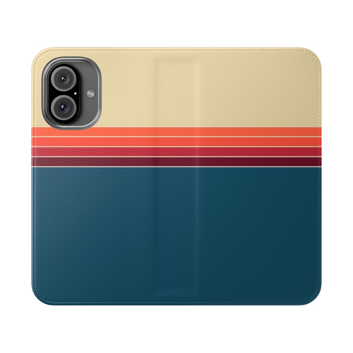 Vintage-inspired striped flip phone case with a retro 70s design