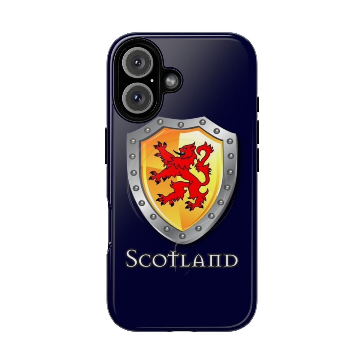 A vibrant and artistic phone case featuring the iconic Scottish lion rampant shield design.