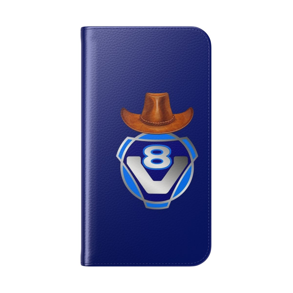 Cowboy hat-themed flip cover phone case with Scania V8 and truck graphics - Folded Back