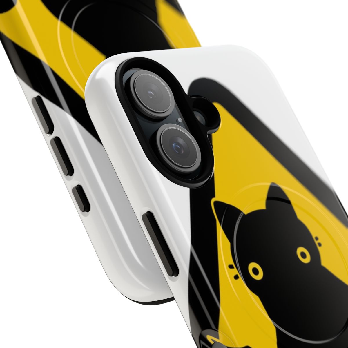 Magnetic tough phone case with a funny yellow cat meme design - Detail