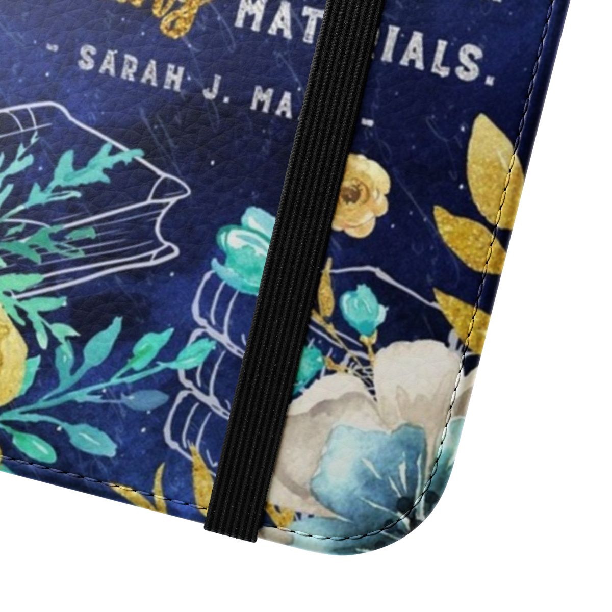 Fantastical watercolor teal and gold floral phone case - Close Up