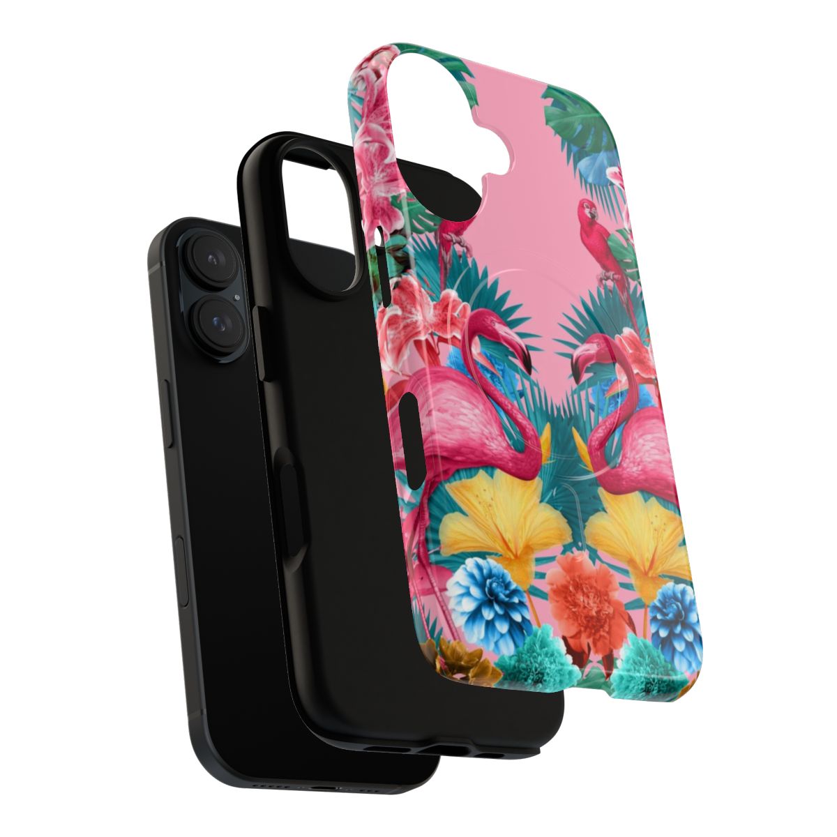 Flamingo and tropical garden-themed magnetic protective phone case - Layers