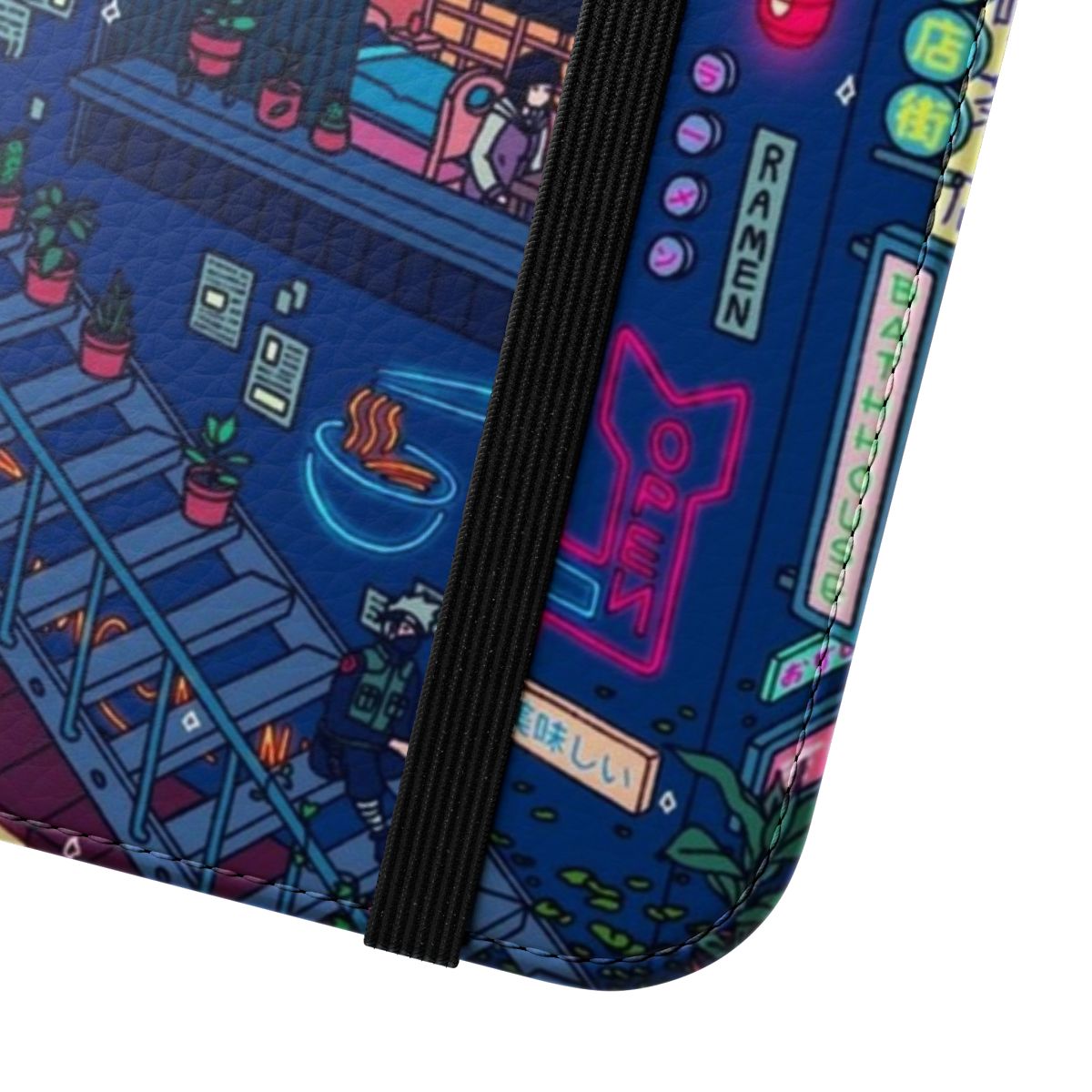 Neon Village Phone Case with Surreal Aesthetic Design - Close Up