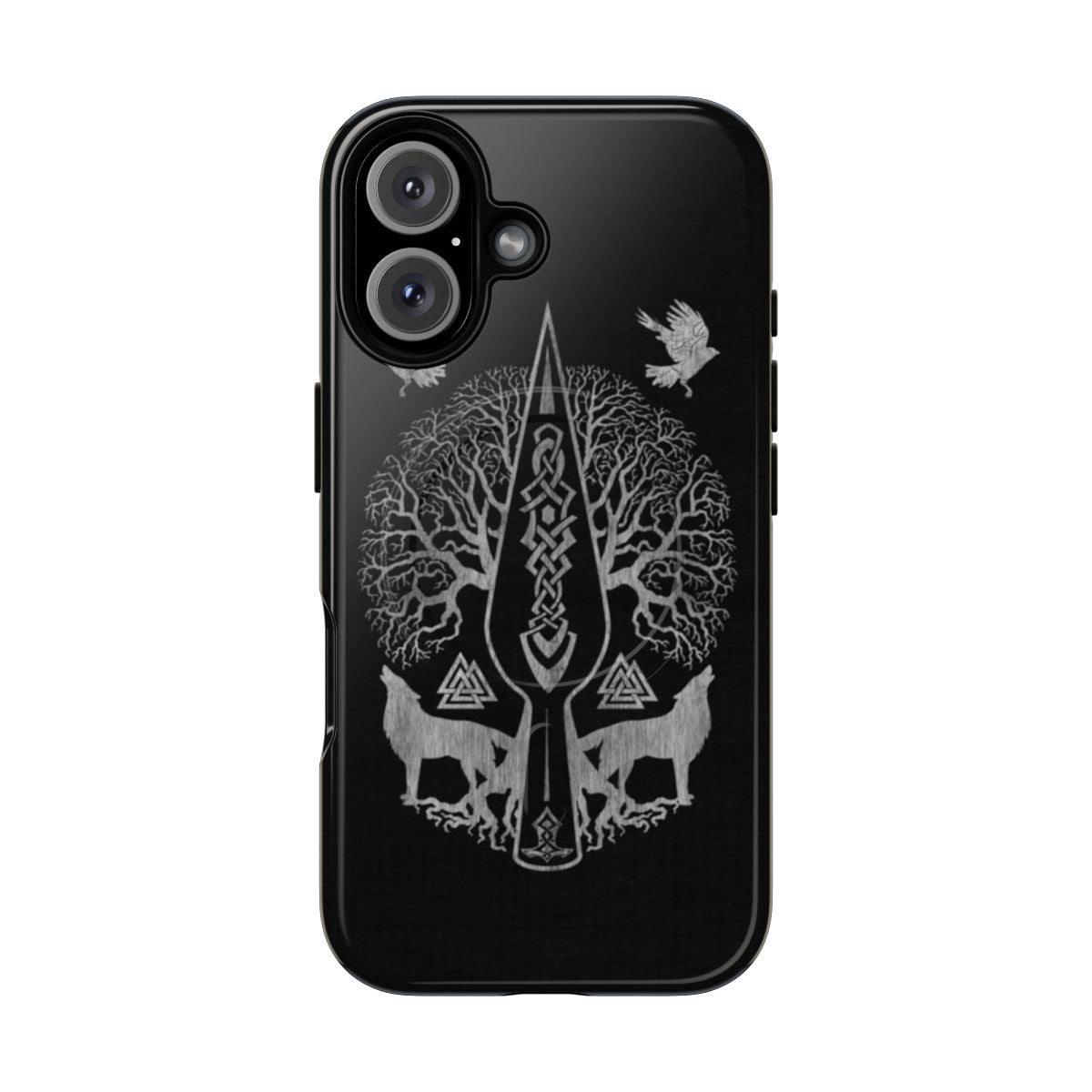 Gungnir spear and Yggdrasil tree of life design on a tough phone case