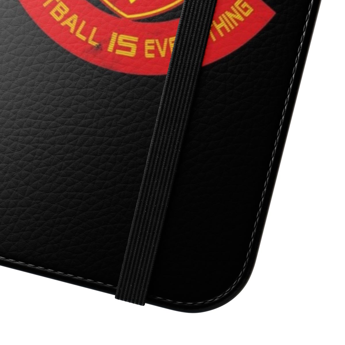 Retro-style flip cover phone case featuring a distressed Manchester football jersey design - Close Up