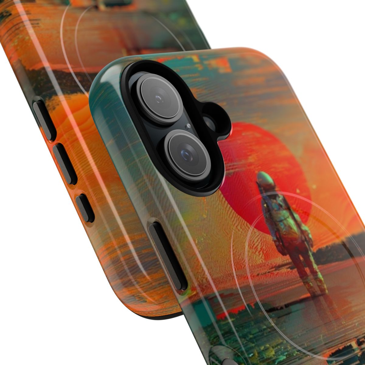 Cosmic Collage Phone Case featuring a surreal space-themed graphic design - Detail