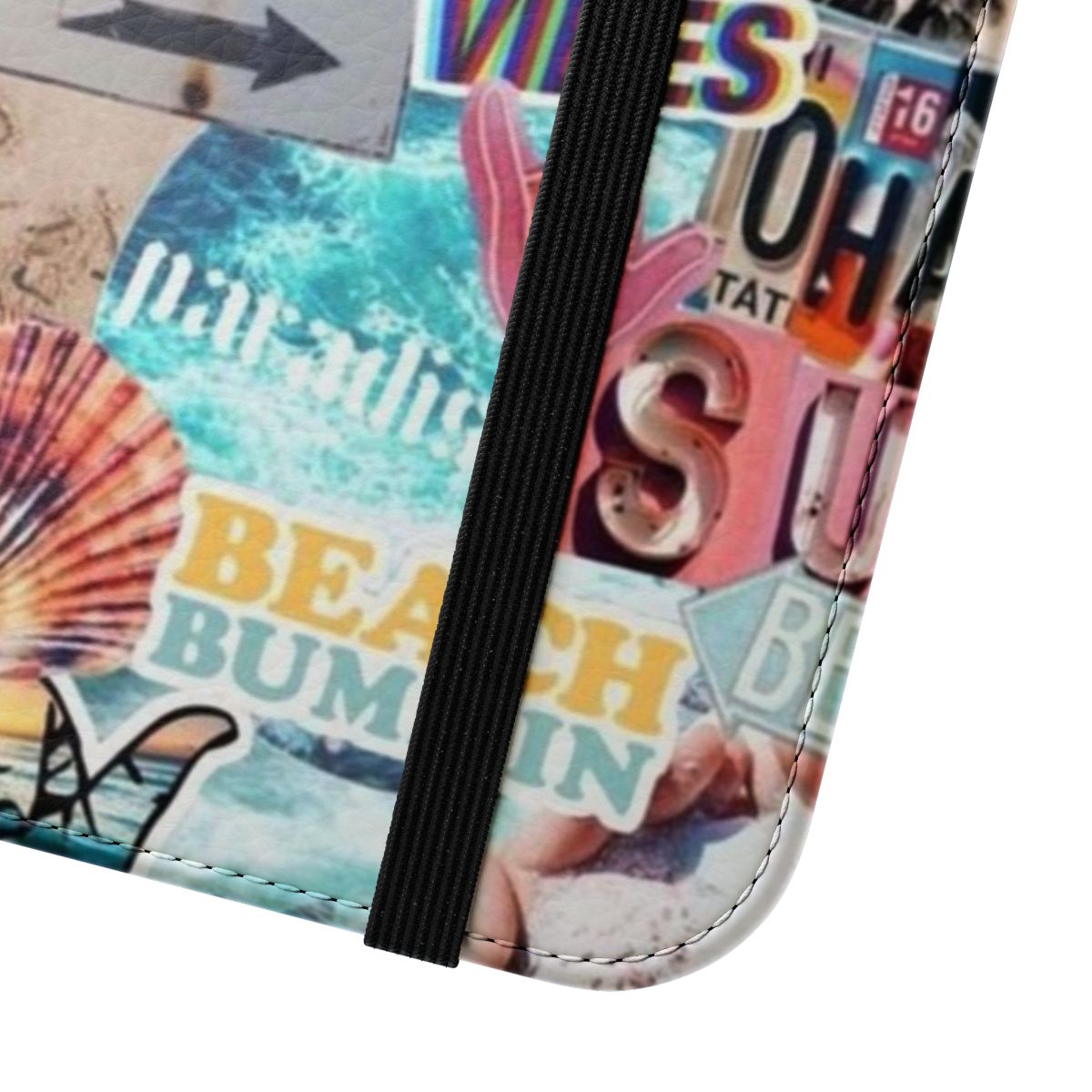 Colorful summer collage design on a flip phone case - Close Up