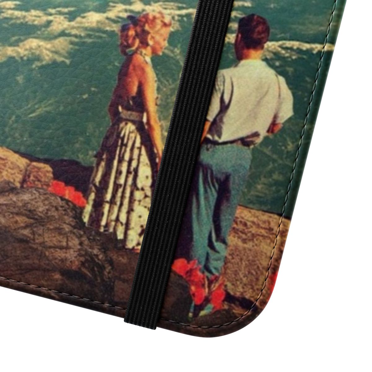 Vintage collage-style digital art phone case with space couple and stars - Close Up