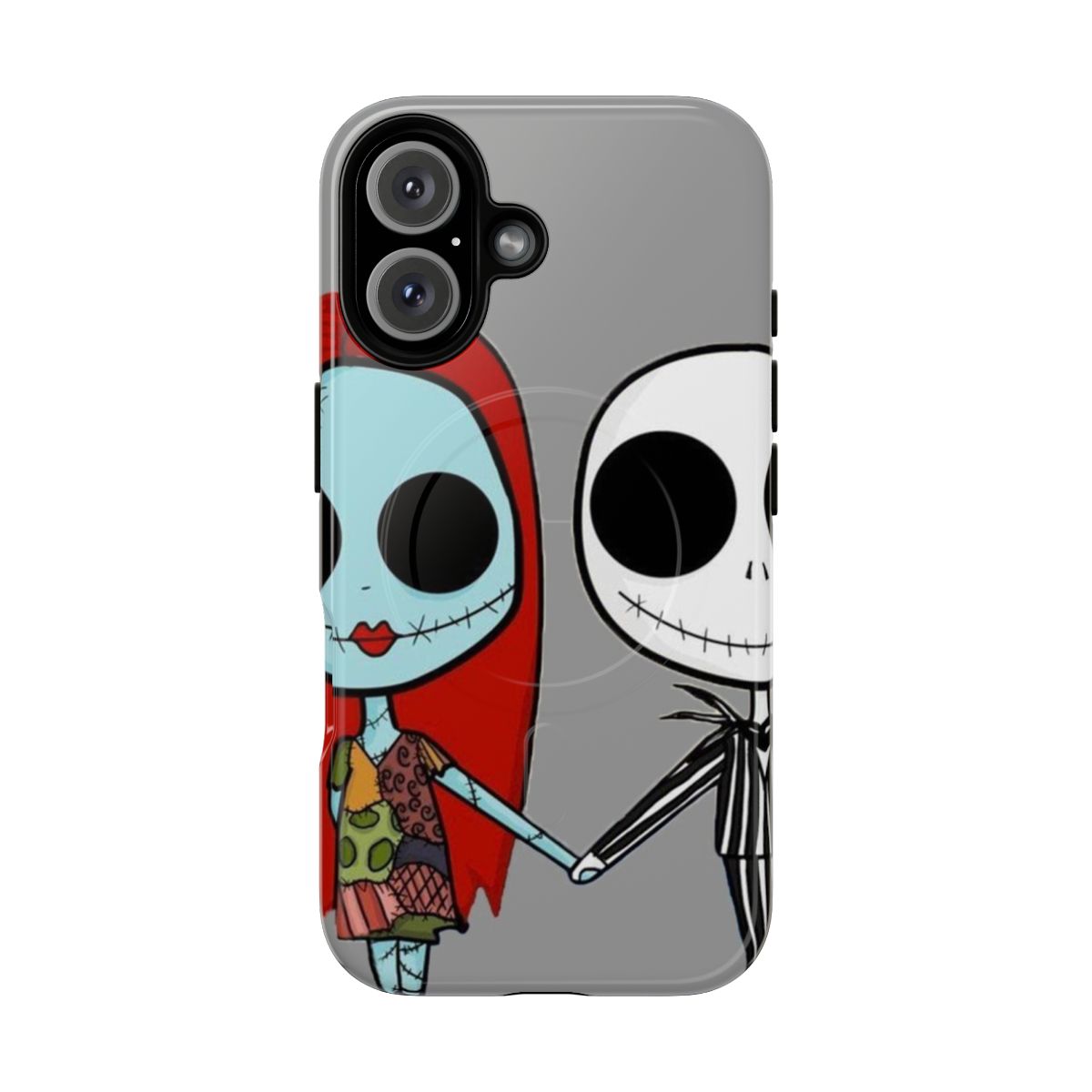 Image of a magnetic tough phone case featuring Jack Skellington and his girlfriend from The Nightmare Before Christmas.