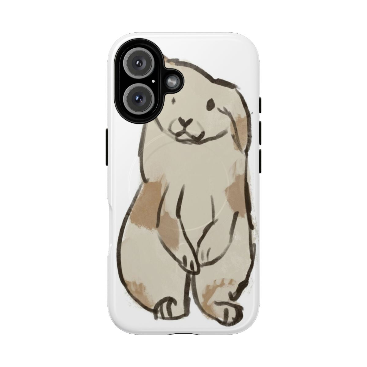 Cute spotted rabbit phone case with rabbits on its hind paws