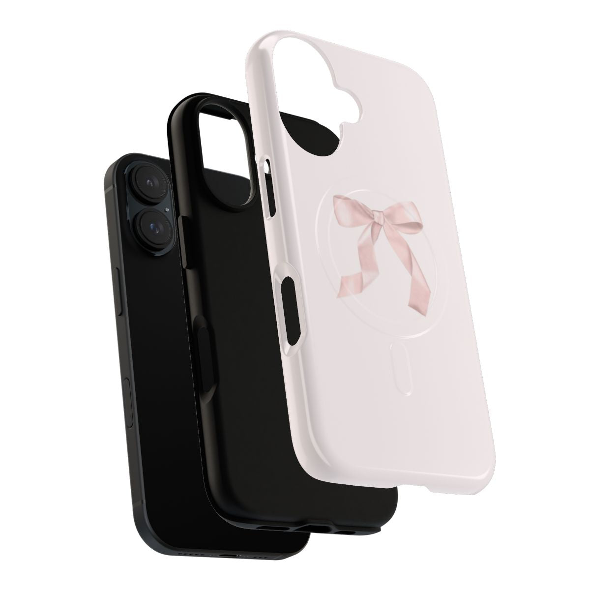 Pink phone case with a coquette-style ribbon bow design - Layers