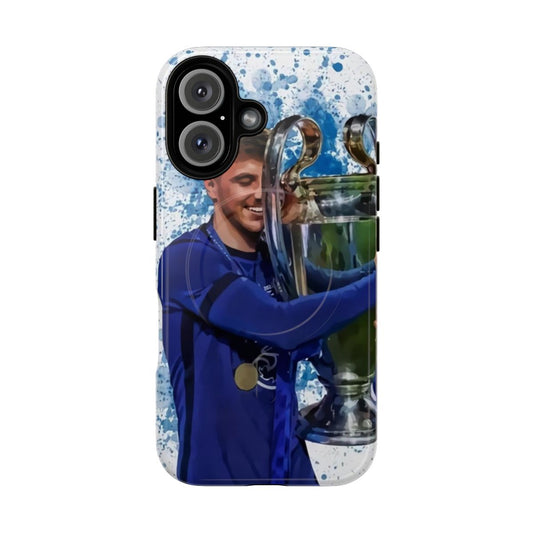 A vibrant phone case featuring Chelsea footballer Mason Mount