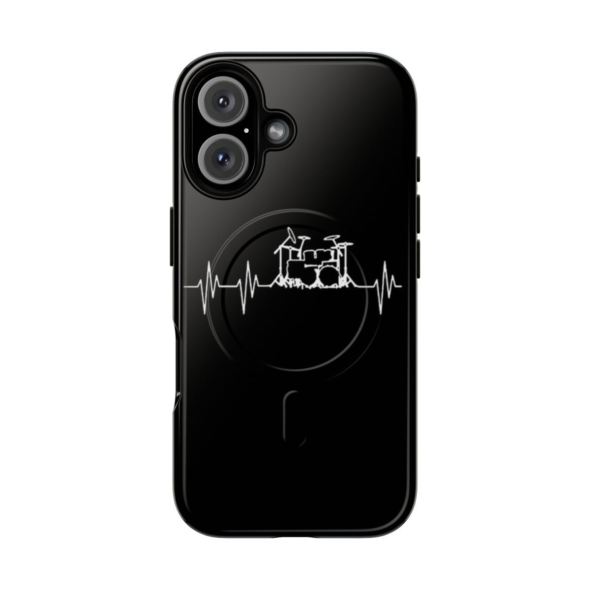 Magnetic tough phone case with a drum heartbeat design