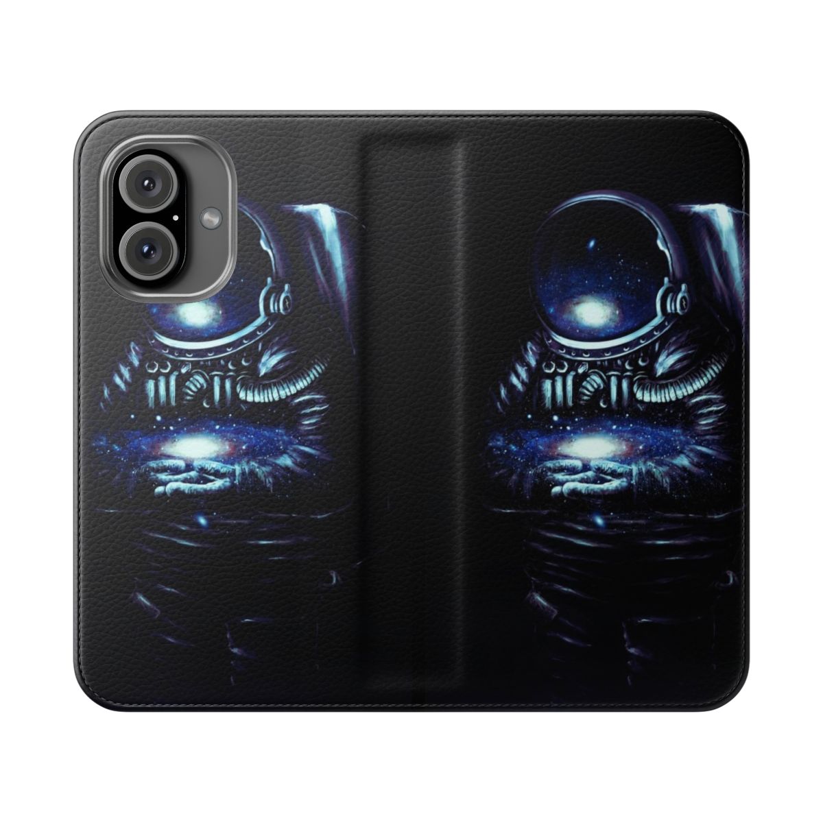 A stylish and protective phone case with a surreal, space-themed design featuring galaxies, stars, and an astronaut.