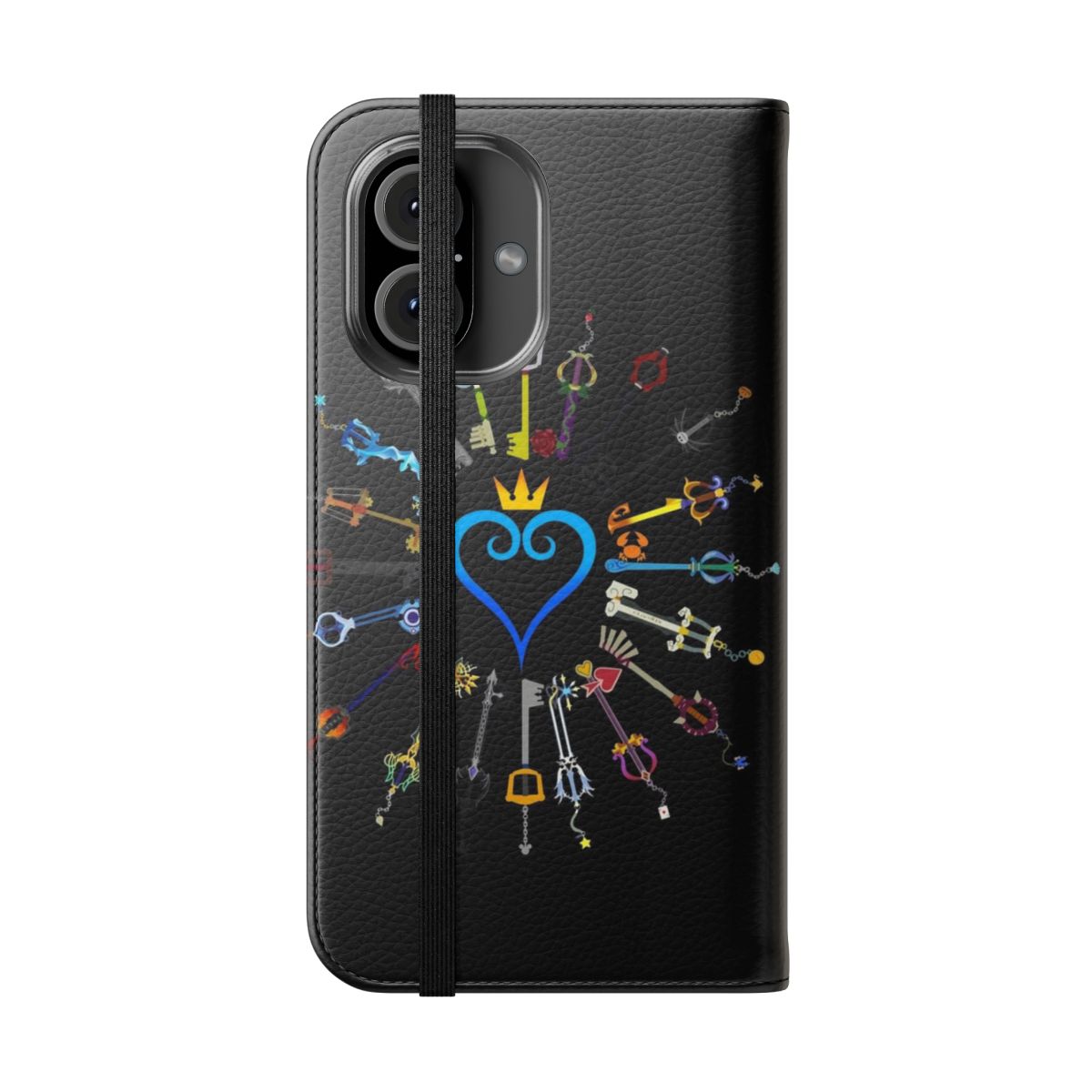 Keyblade-themed flip cover phone case with kingdom hearts design - Folded Front