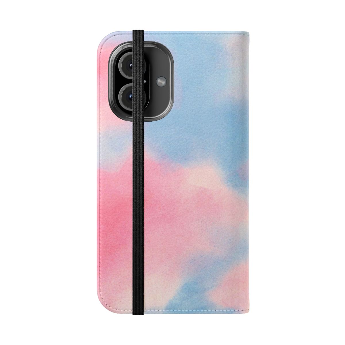 Watercolor clouds in transgender pride flag colors on a phone case - Folded Front