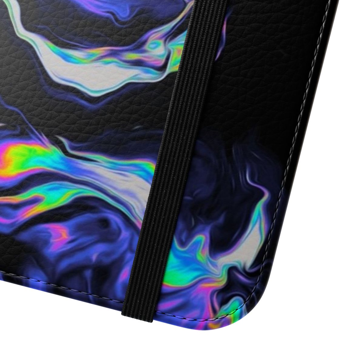 Artistic abstract phone case with fluid paint textures, geometric patterns, and vibrant colors. - Close Up