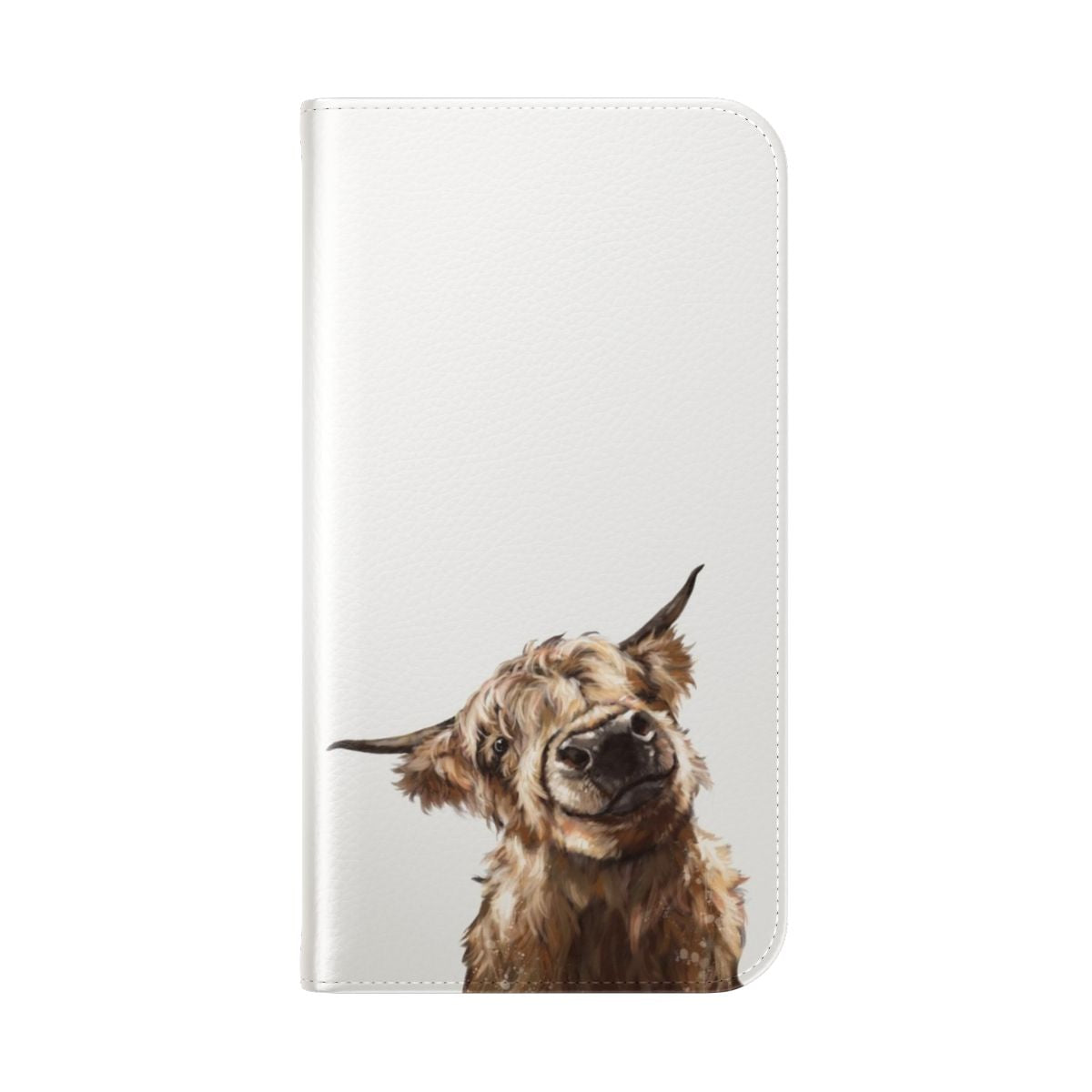 Flip cover phone case with a highland cow design - Folded Back