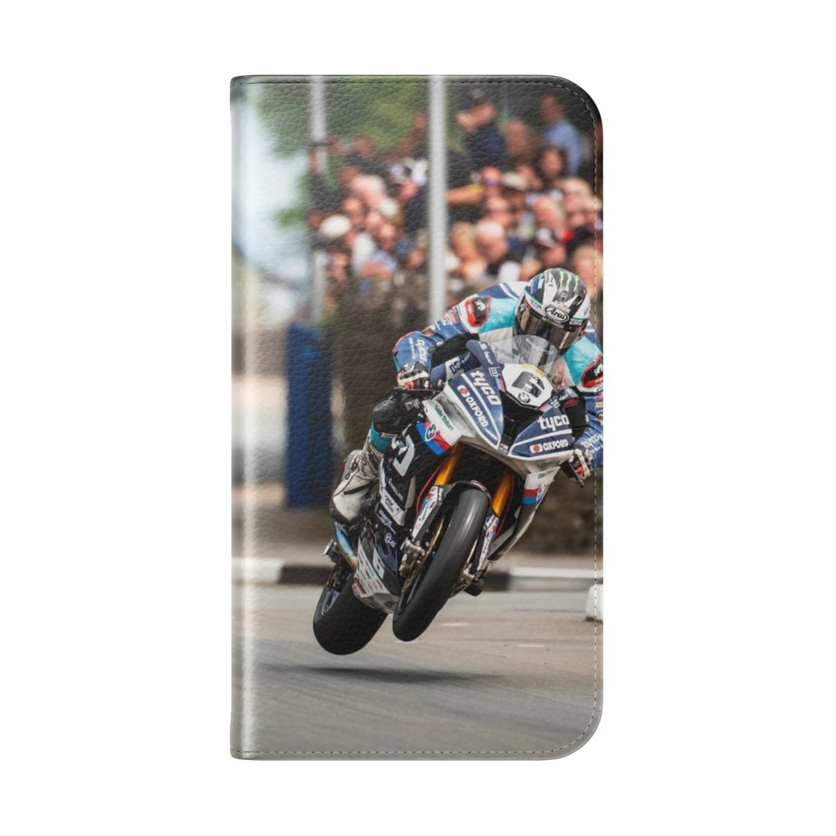 Motorcycle phone case with flip cover design for motorsports enthusiasts - Folded Back