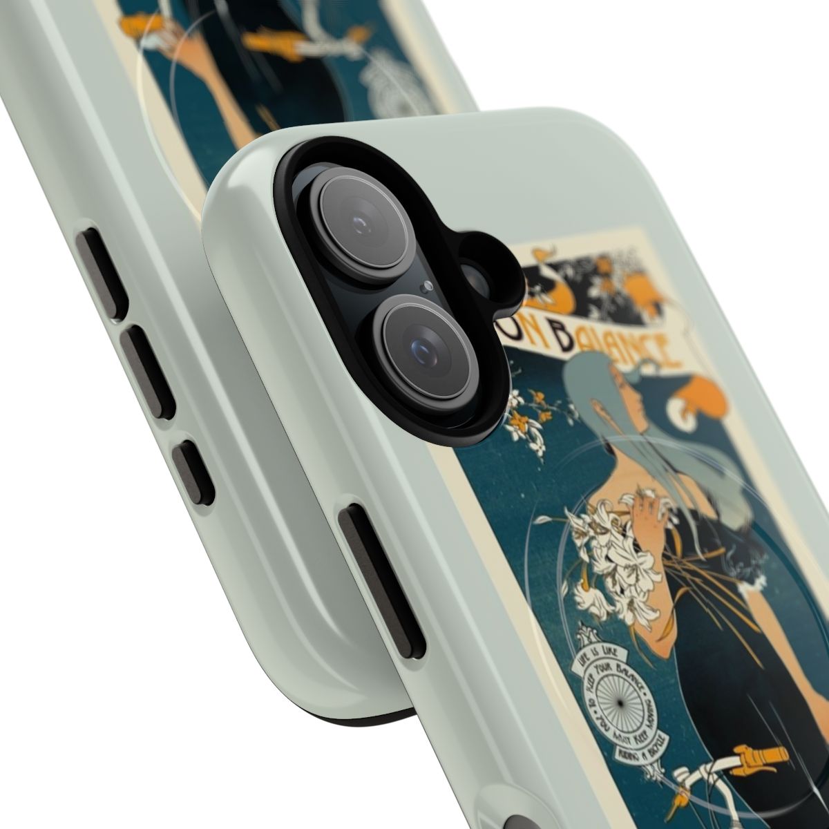 Colorful art nouveau-inspired magnetic phone case with floral, celestial, and Halloween designs. - Detail