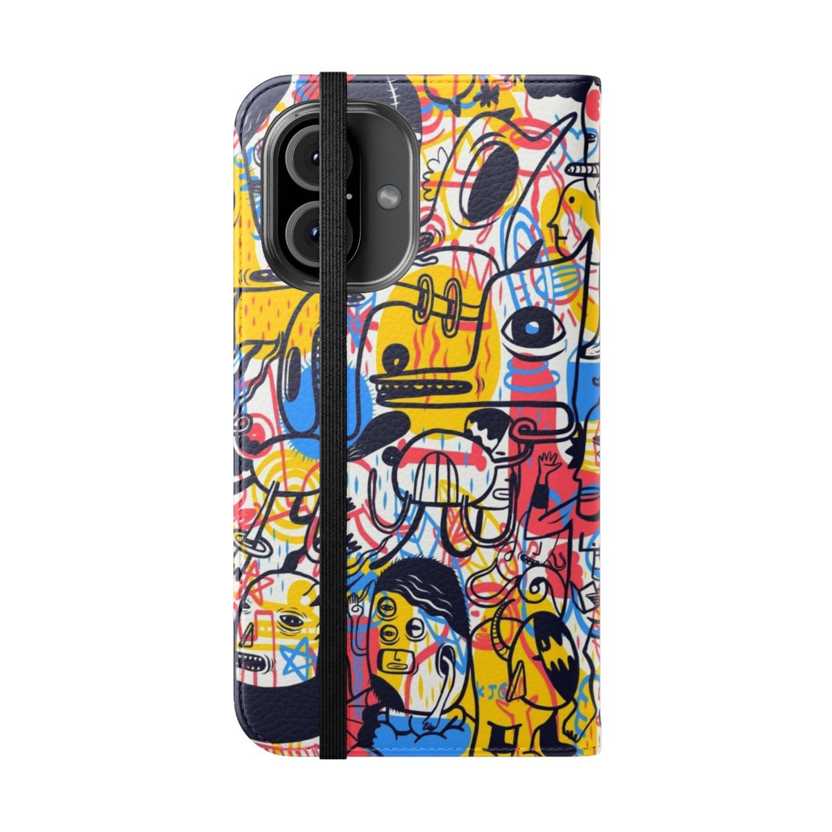 Colorful monster-themed flip cover phone case with vector art design - Folded Front