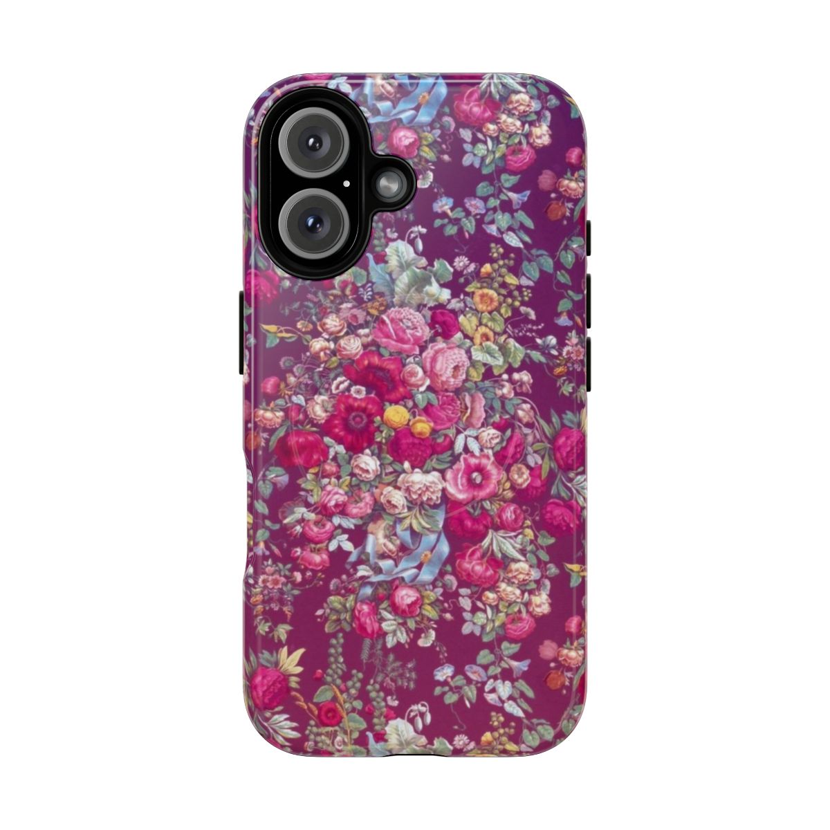 Stylish floral bouquet phone case featuring vibrant, vintage-inspired botanical design