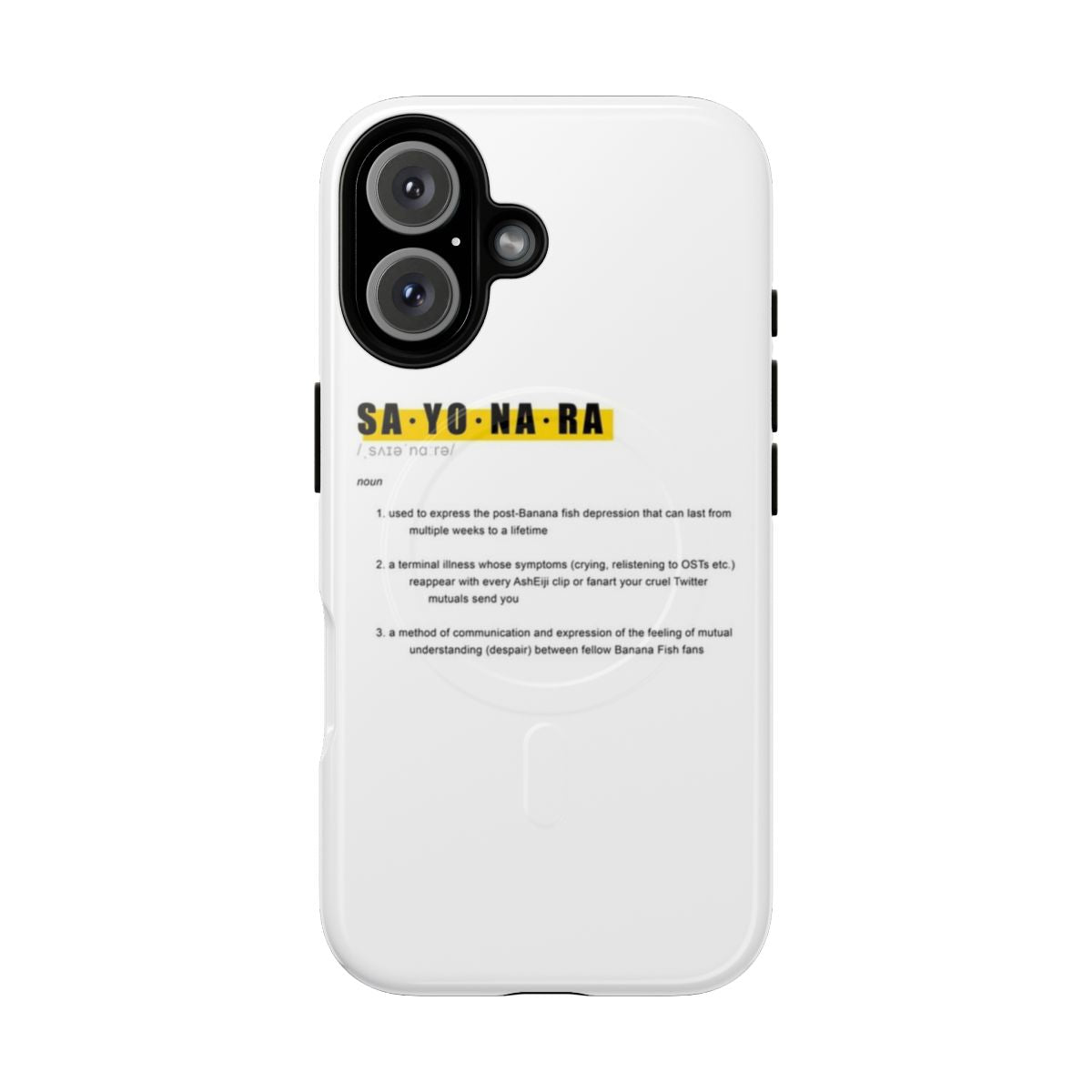 Banana Fish inspired mobile phone case with Sayonara definition design