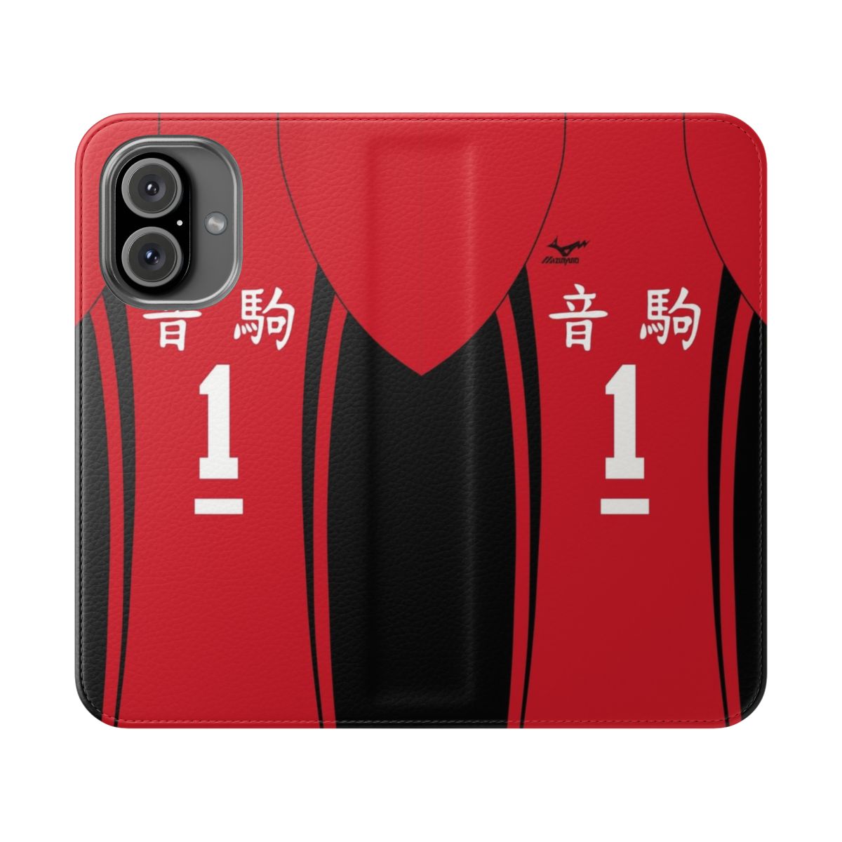 Nekoma High School jersey-inspired flip cover phone case featuring Kuroo Tetsurou