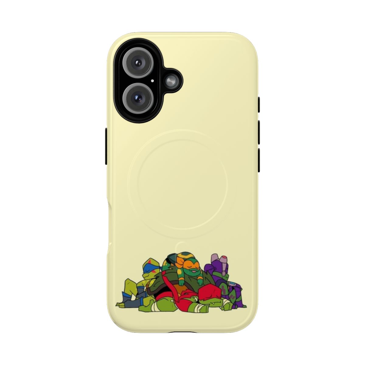 Turtle-themed magnetic tough phone case with napping turtles design