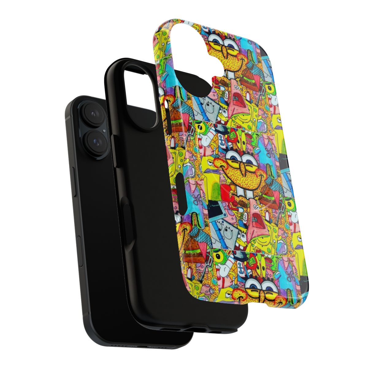 Vibrant Spongebob collage-style artwork on a durable magnetic phone case - Layers