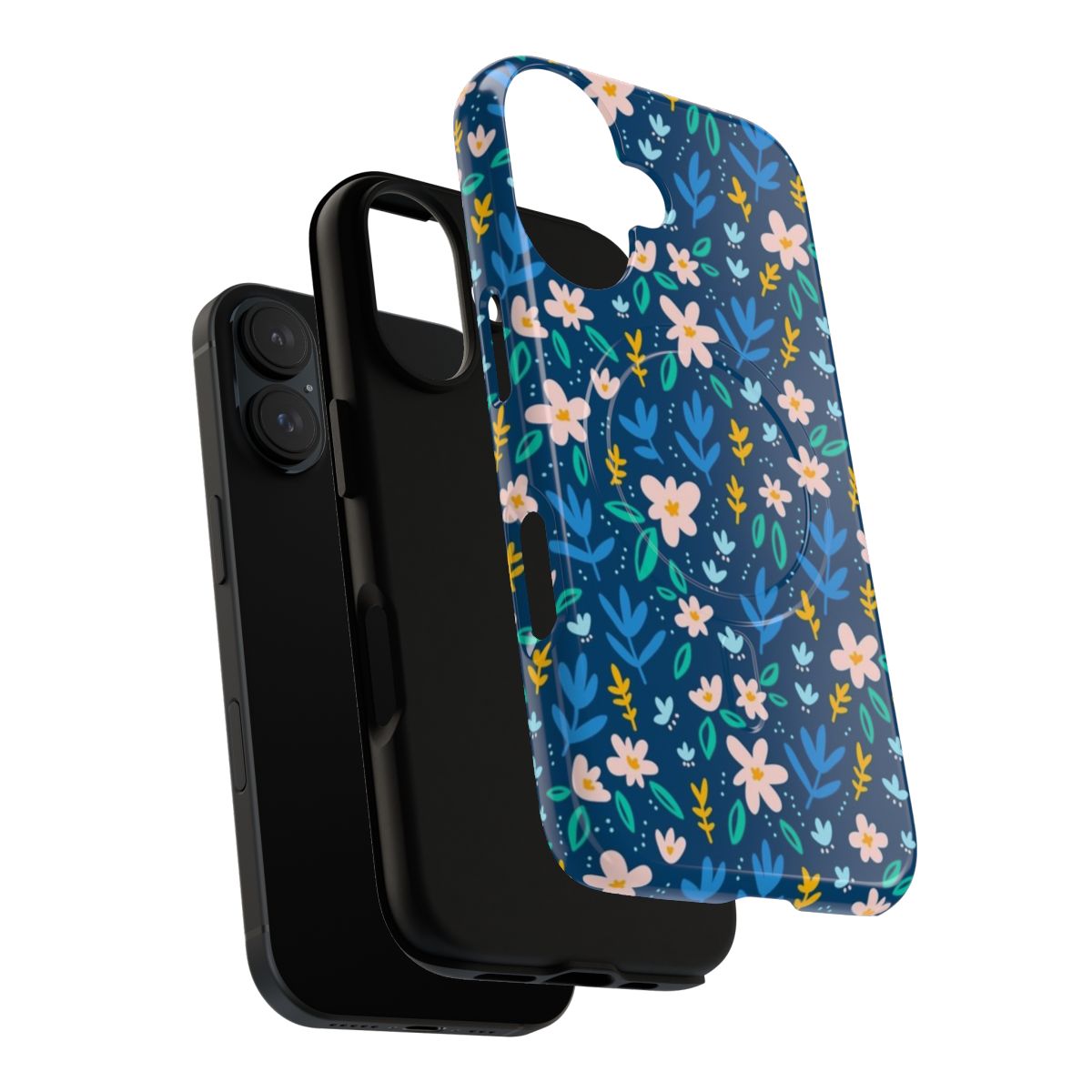 Colorful flowers on a deep blue background phone case with a magnetic tough design. - Layers