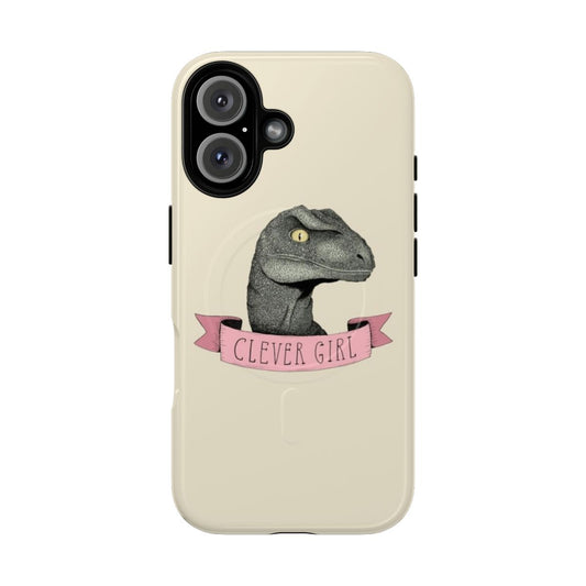 Clever Girl Raptor Dinosaur Phone Case with Pastel Pink and Ink Design