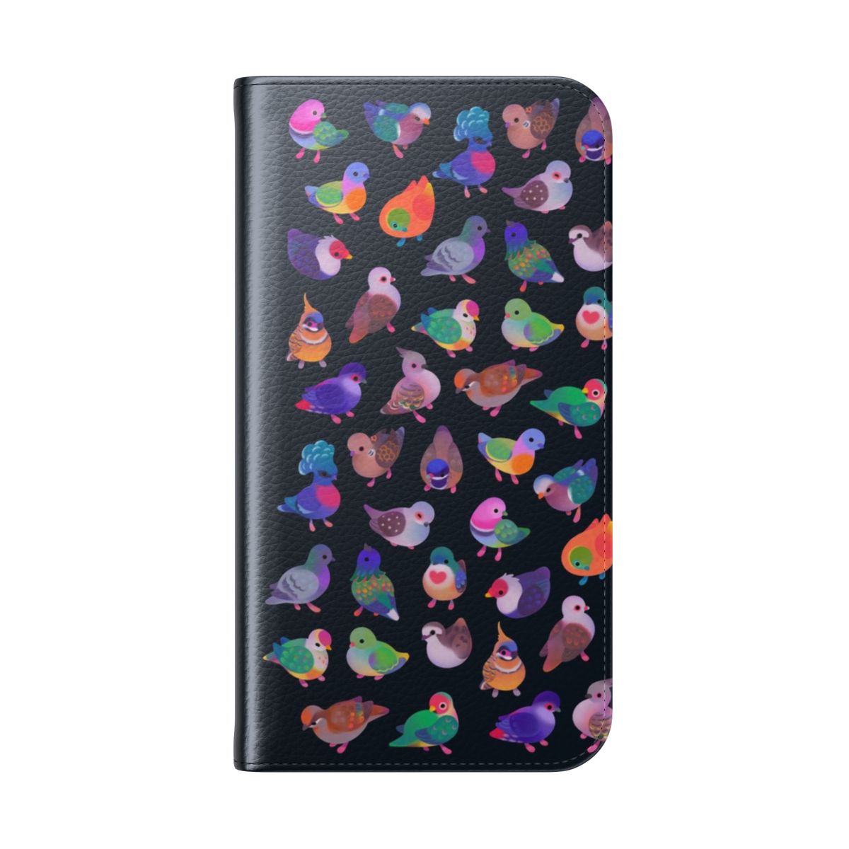 Vibrant phone case featuring a detailed illustration of a wild pigeon - Folded Back