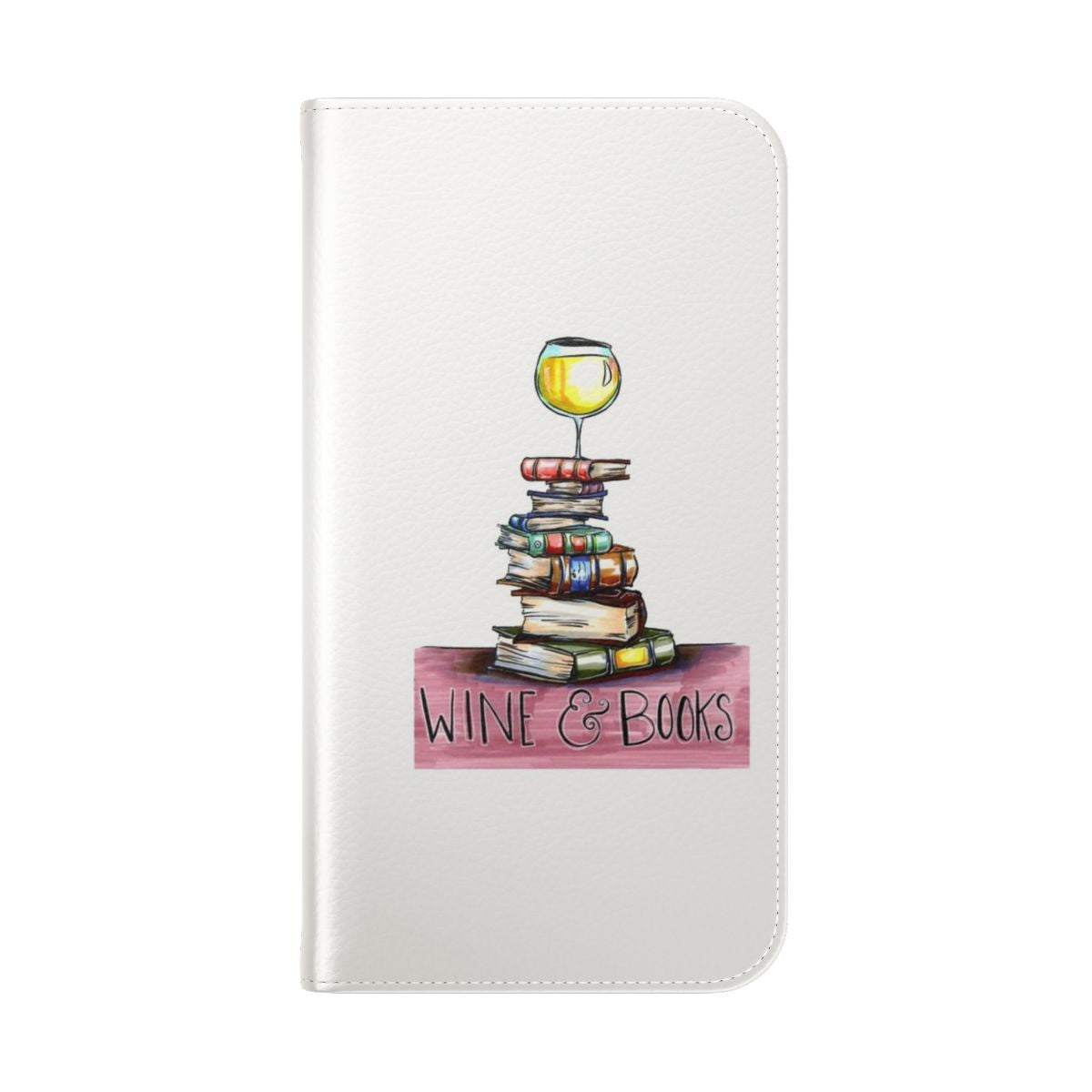 Flip cover phone case with a wine and books design for book and wine lovers - Folded Back