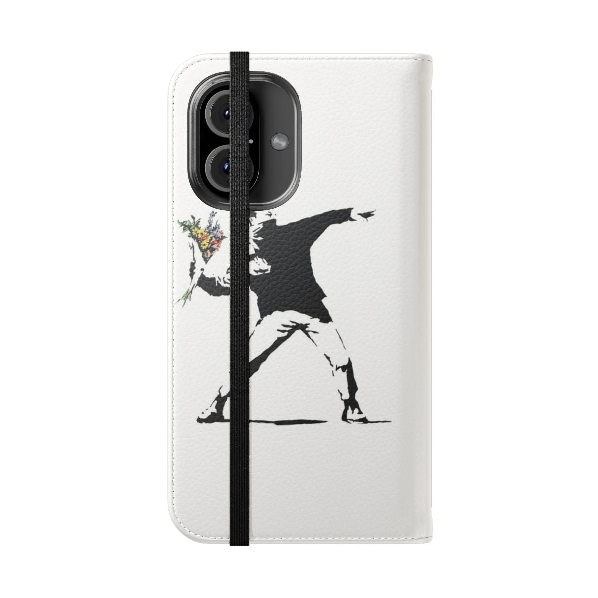 Artistic phone case cover featuring a stenciled flower man design in street art style - Folded Front