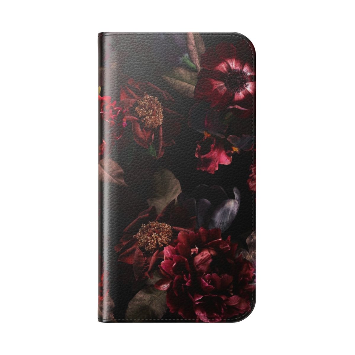 Botanical dark midnight roses flip cover phone case - Folded Back