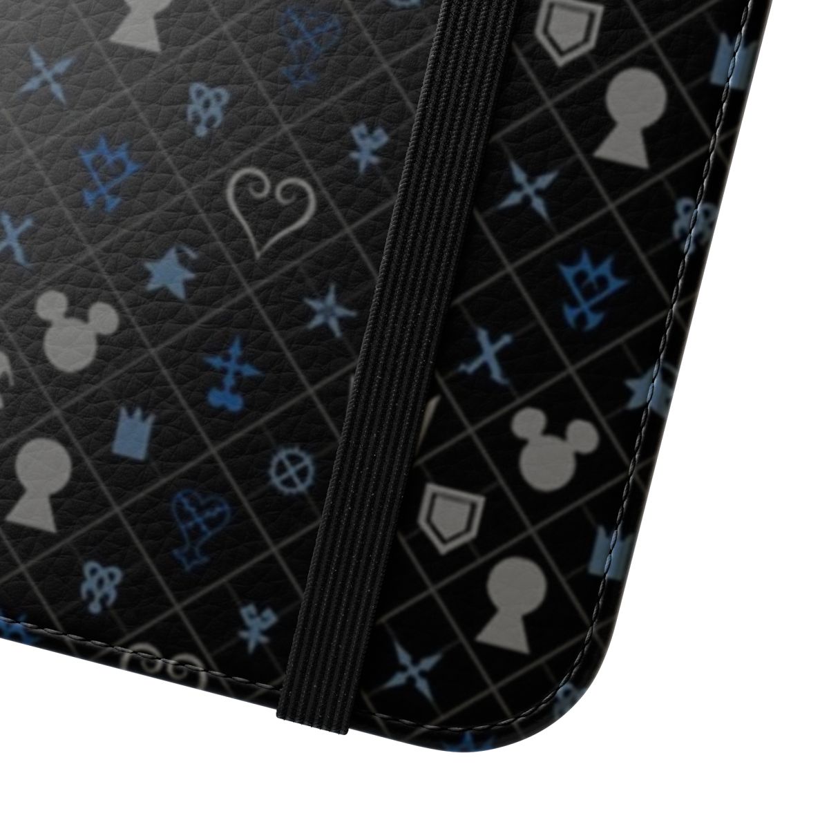 Stylish phone case with a vibrant Kingdom Hearts-inspired pattern featuring iconic Disney characters. - Close Up