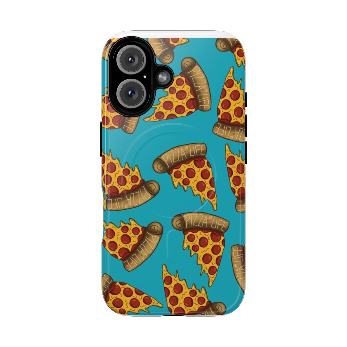 Colorful and fun pizza-themed phone case with a playful pepperoni pattern