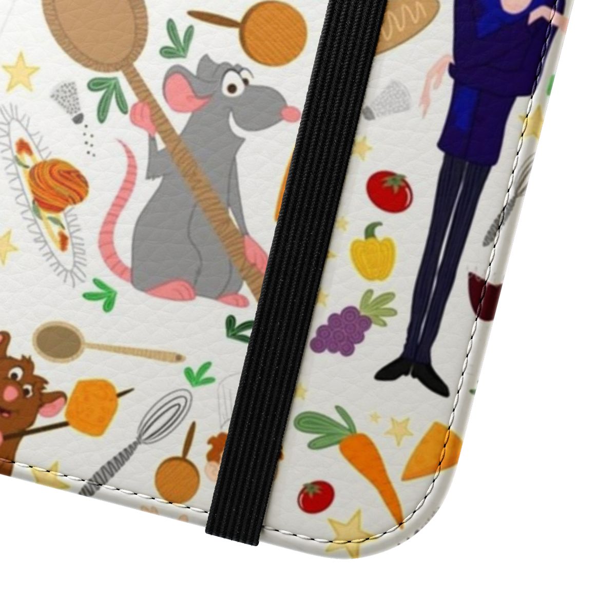 Ratatouille-themed flip cover phone case with characters Remy, Colette, and Linguini - Close Up