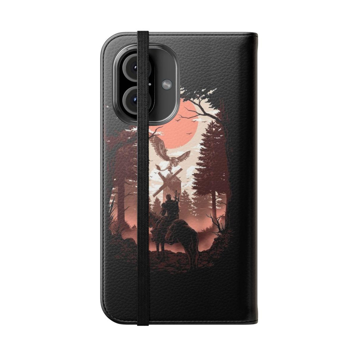 Fantasy art phone case featuring Geralt of Rivia from The Witcher series - Folded Front